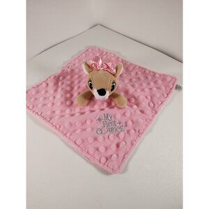 My First Clarice Rudolph Christmas Lovey Rattle Blanket Pink Minky EUC